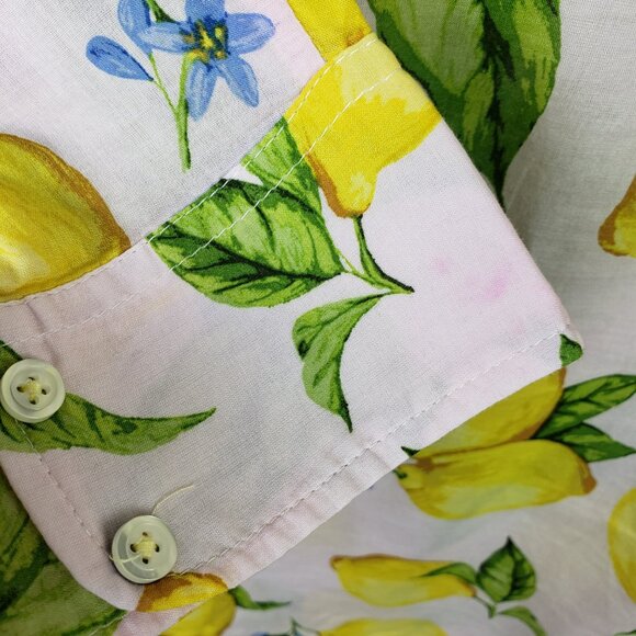 Talbots Button-Up Shirt Blouse Lemon Print Fruits Floral Preppy Resort size L - Picture 12 of 14